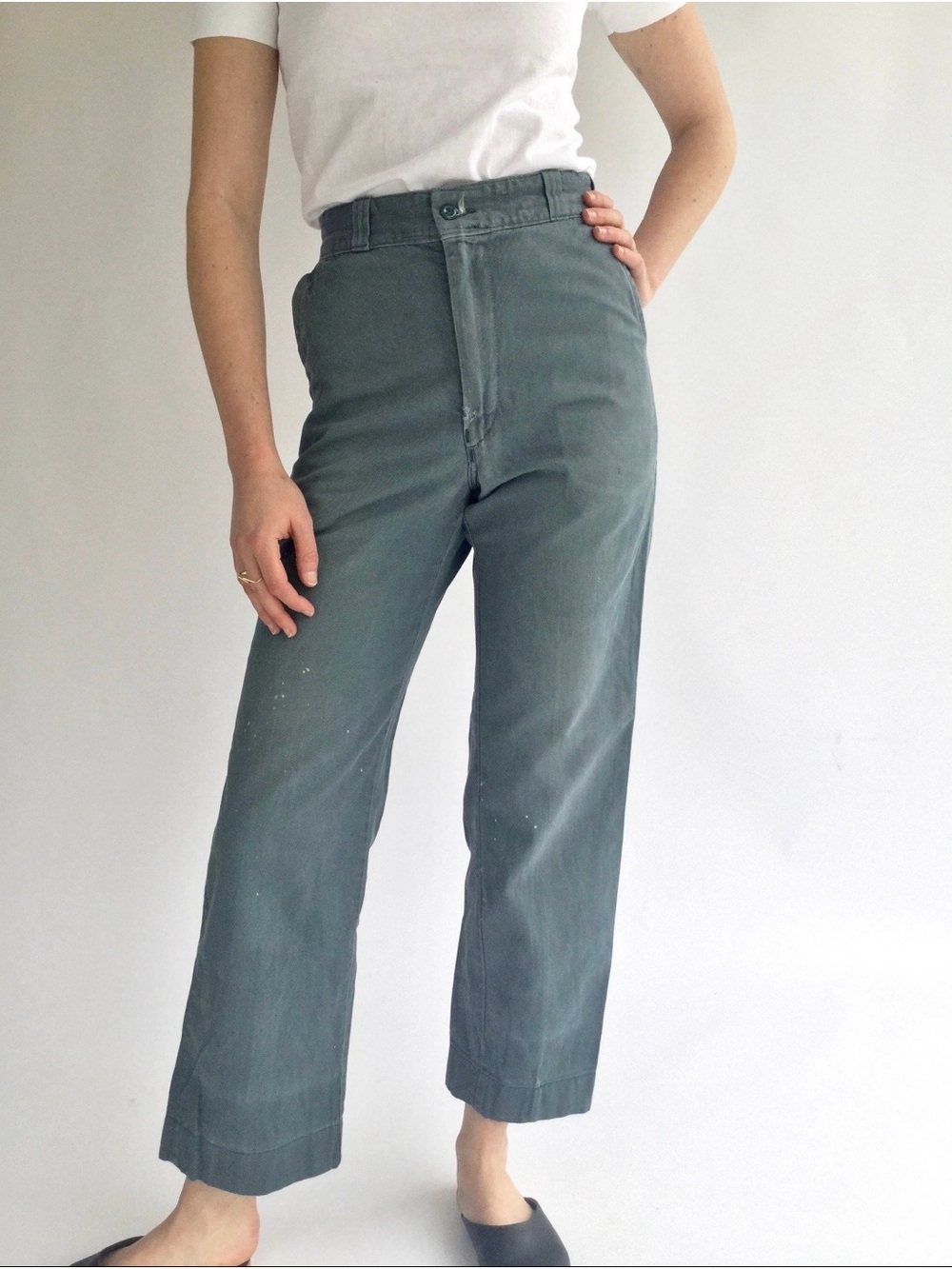 Vintage High-Rise Straight Leg Trousers in Slate Green